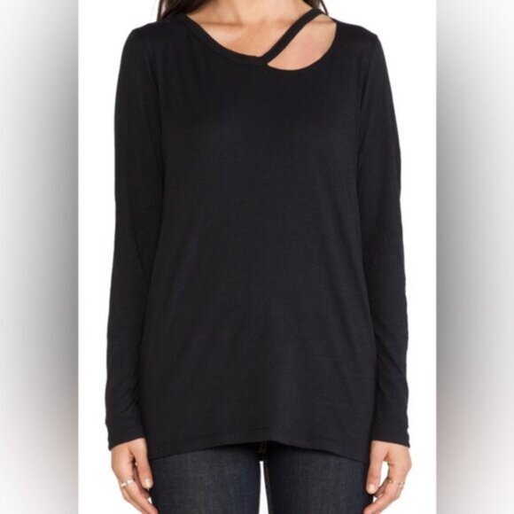 LNA Waffle knit Long Sleeve Desert Crew Top Cut out Long sleeve Black Size XS - Picture 8 of 14